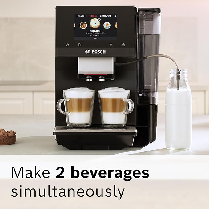Bosch 800 Series Fully Automatic Espresso and Coffee Machine ??35 Drinks, Cold Brew, Double Cup, Milk Hose, Ceramic Grinder, Smart Features, in Black TPU60309