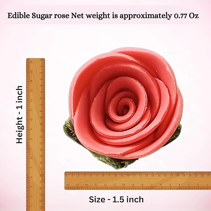 Confect Edible Coral Rose Cake Toppers | Handmade Edible Roses for Cakes, Cupcakes & Donuts | Floral Sugar Decorations for Wedding, Birthday & Festive Desserts ??Pack of 12