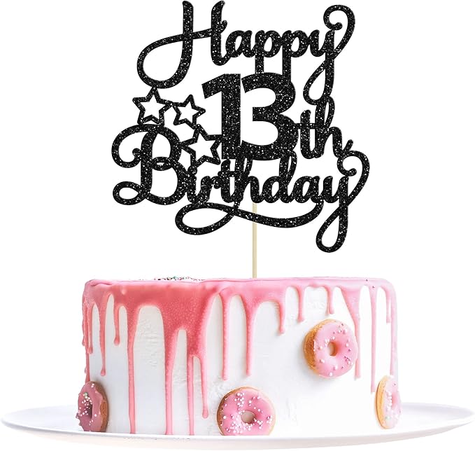 1 Pack Happy 13th Birthday Cake Topper Black Glitter 13 Official Teenager Cheers to 13 Years Old Birthday Cake Pick for Celebrating 13th Birthday Anniversary Party Cake Decorations Supplies