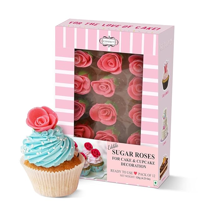Confect Edible Flower | Edible Flower for cake decorations | Edible Flower Cupcake Toppers | Cupcakes & Doughnut Edible Toppers | Edible Neon Pink Flower- Vegan, Gluten-Free, Soy-Free, Dairy-Free, Palm Oil-Free -Pack of 12