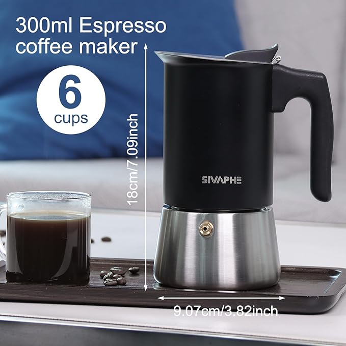 Sivaphe Stainless Steel Stovetop Espresso Brewer 6 Cup Induction Mocha Pot Cuban Coffee Maker Italian 10 fl.oz m찼quina de cafì±?expreso