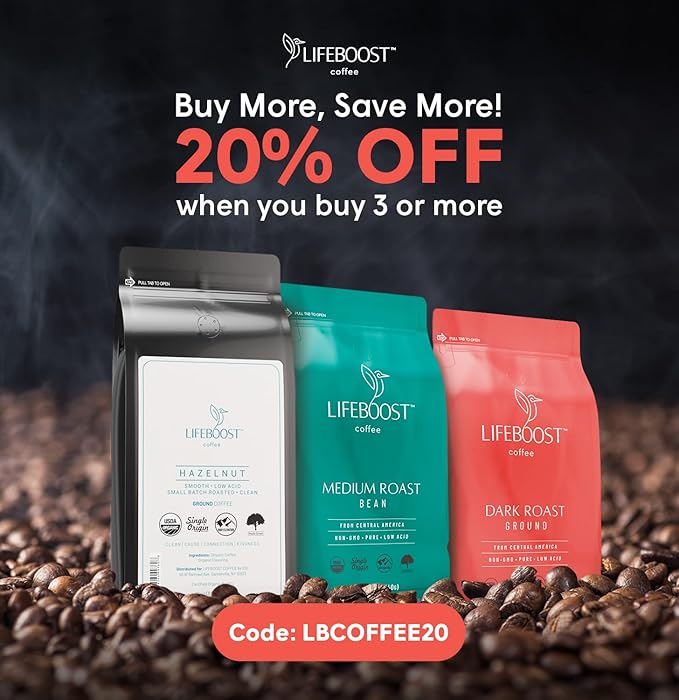 Lifeboost Coffee Half Caff Ground Coffee - Low Acid Single Origin USDA Organic Coffee - Non-GMO Ground Coffee Third Party Tested For Mycotoxins & Pesticides - 12 Ounces