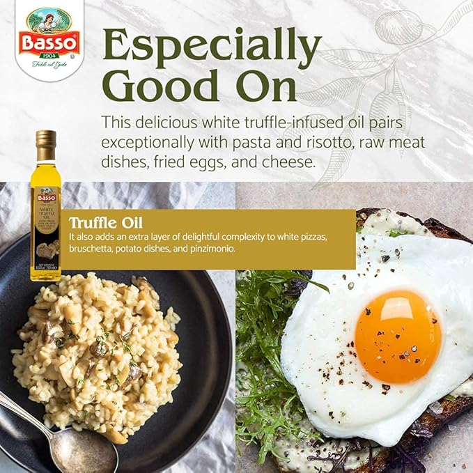 BASSO 1904 - White Infused Truffle Oil, 8.5 fl oz, 250 ml, Premium Quality, High Concentrate
