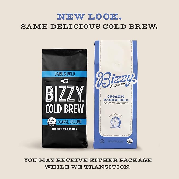 Bizzy Organic Cold Brew Coffee | Dark & Bold Blend | Coarse Ground Coffee | Dark Roast | Micro Sifted | Specialty Grade | 100% Arabica | 1 LB