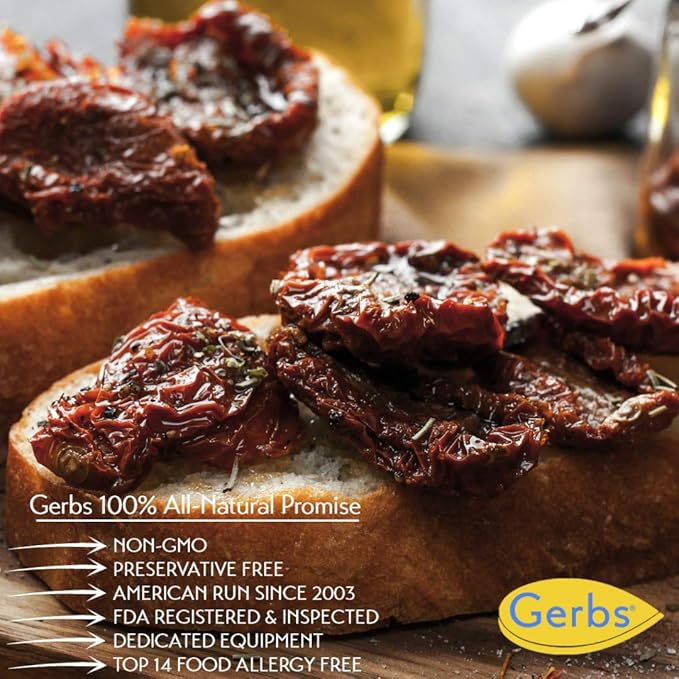 GERBS Sun Dried Tomatoes 2 LBS. Sea Salted | Freshly Dehydrated Resealable Bulk Bag | Top Food Allergy Free | Sulfur Dioxide Free | Excellent in Salads & Charcuterie Boards| Gluten & Peanut Free