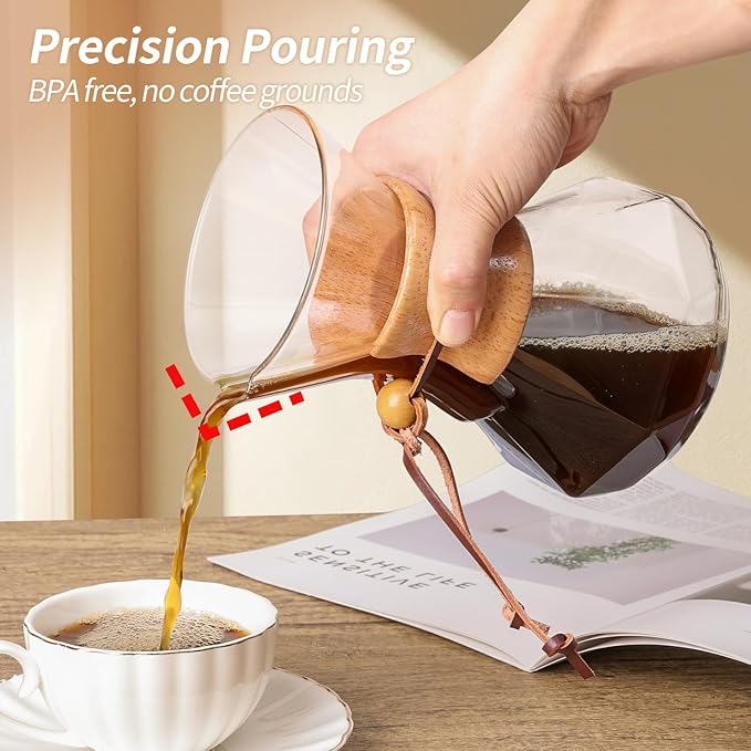 Pour Over Coffee Maker 20 OZ, 6 Cup Borosilicate Glass Drip Coffee Maker with Reusable Stainless Steel Filter and Cork Grip for Home Caf챕 600 ML (Diamond Shape)