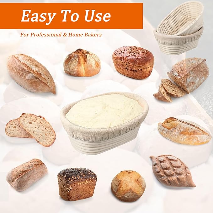 10 inch Oval Banneton Bread Proofing Basket Sourdough Bread Baking Supplies Set of 3 Sourdough Starter Kit Baking Gifts