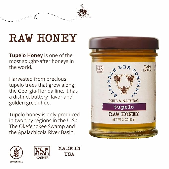 Savannah Bee Company Honey - Pure, Natural, Raw Honey - Tupelo