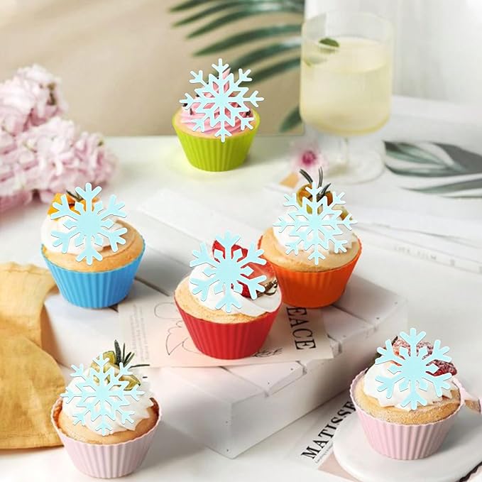60 PCS Edible Snowflake Cupcake Toppers Wafer Paper Snowflake Cake Decorations Edible Snowflake Cupcake Picks Topper for Christmas Winter Frozen Theme Baby Shower Birthday Party Supplies Blue