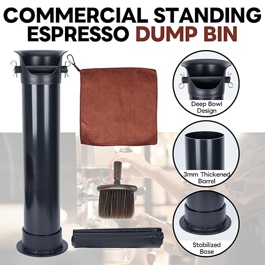 Espresso Knock Box, 18 L Floor Standing Espresso Knock Box Large Commercial Coffee Knock Box with Shock-Absorbent Espresso Dump Bin with Brushes Garbage Bags and Towels for cafes and Office