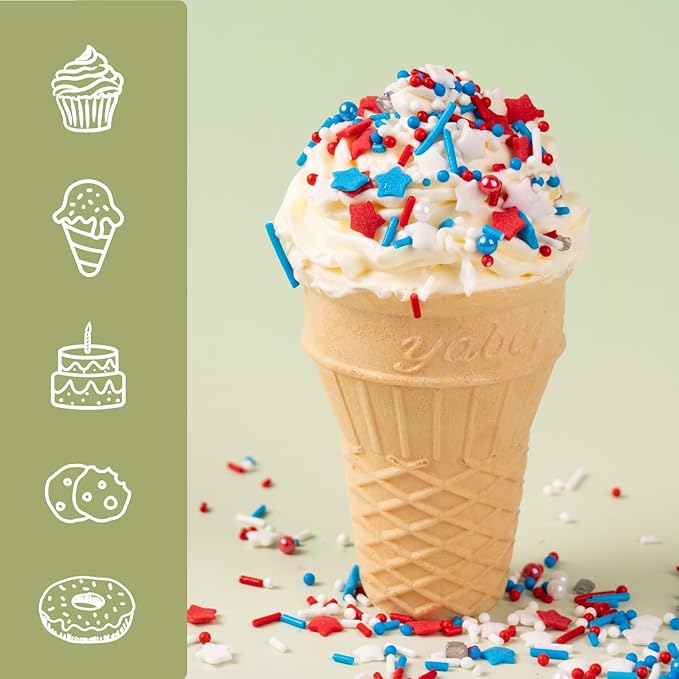 Patriotic Sprinkles 4 Cell Edible Red White and Blue Sprinkle Mix Jimmies Nonpareils Perfect for Cake Decorations Baking Ice Cream Cookies Cupcake Topper 6.5OZ
