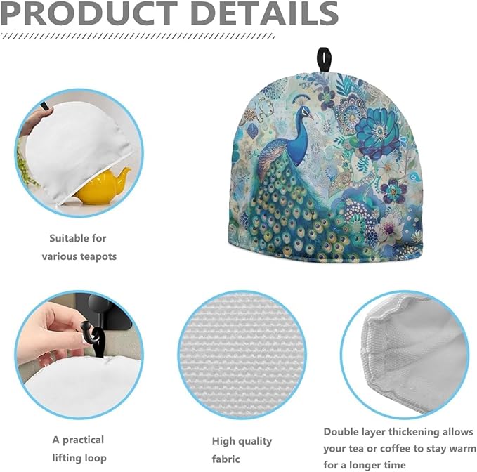 Peacock Tea Cozy for Teapot Insulated Boho Tea Cosy for Teapot Home Decoration Bohemia Tea Cozies Kitchen Accessory Tea Pot Cozy for Keeping Warm