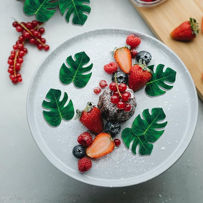 48pcs Edible Tropical Turtle Leaves Cupcake Toppers, CGHCEAI Palm Leaves Cake Decoration For Hawaii Theme Jungle Party Cake Toppers Birthday Party Supplies