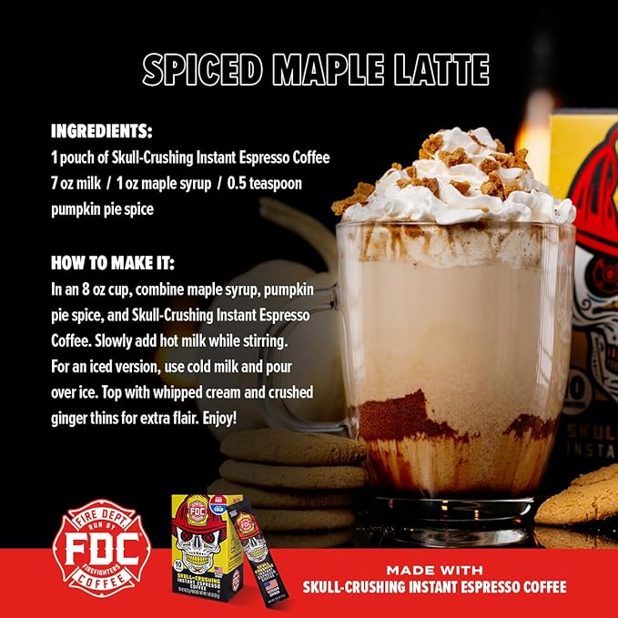 Fire Department Coffee - Skull Crushing Instant Espresso Coffee - Instant Coffee Packets Single Serve - Gives Back to Firefighters - Veteran Owned - Enjoy Hot or Cold (Pack of 10)