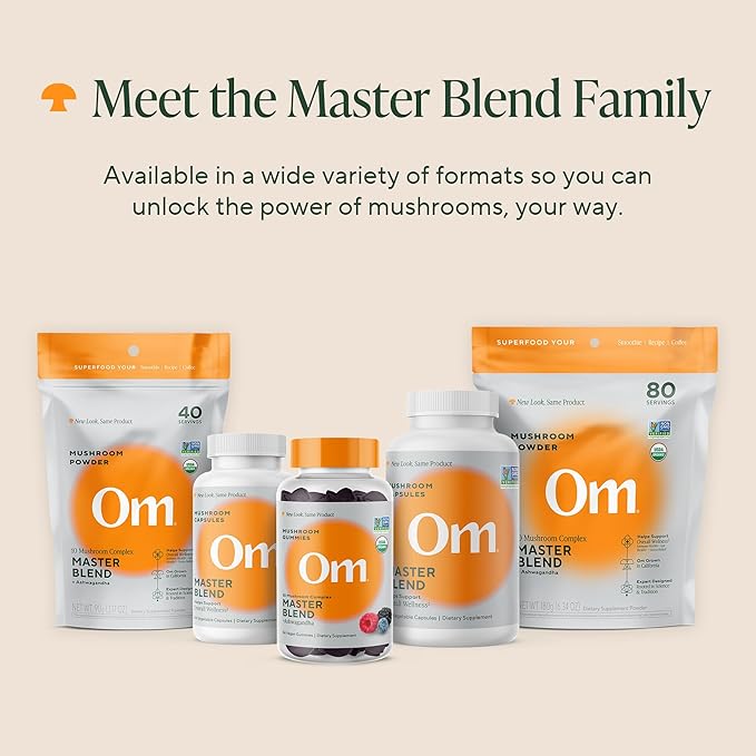 Om Master Blend Mushroom Gummies - Organic Mushroom Supplement with 10 Mushrooms and Ashwagandha ??Support Immunity, Gut Health & Stress Relief, 56 Count (28 Servings), Mixed Berry Flavor