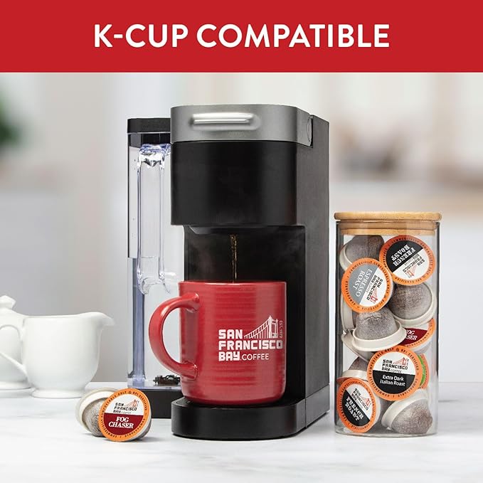 San Francisco Bay Coffee - Dark Roast Variety Pack (40 ct) - Fog Chaser, Espresso Roast, French Roast, & Extra Dark Italian - Single Serve Coffee Pods, Commercially Compostable, K Cup Compatible