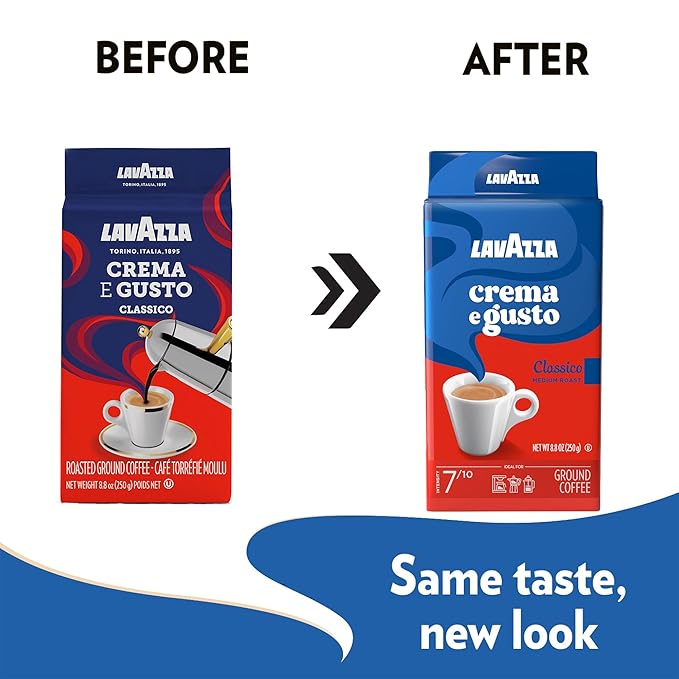 Lavazza Crema e Gusto Ground Coffee, Medium Roast, Arabica and Robusta Blend, 8.8 oz Brick (Pack of 20)