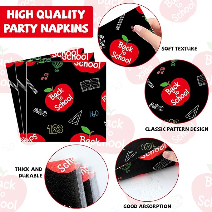96Pcs Welcome Back to School Plates and Napkins School Season Party Decorations Back to School Dessert Plates Red Apples Tableware Set for 24 Guests Kids Birthday First Day of School Party Supplies