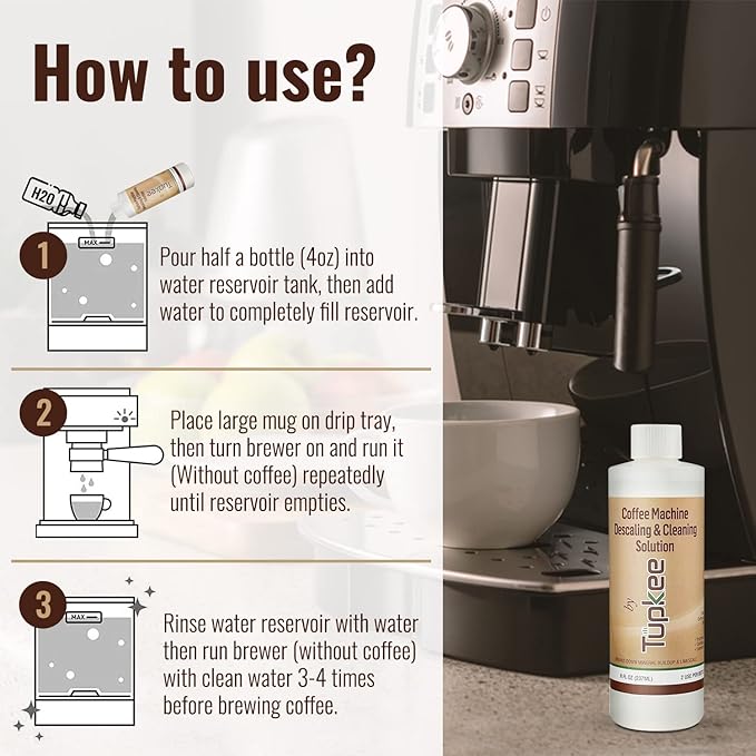 Tupkee Descaler (2 Pack, 2 Uses Per Bottle) - Made in the USA - Universal Descaling Solution for Keurig, Nespresso, Delonghi and All Single Use Coffee and Espresso Machines