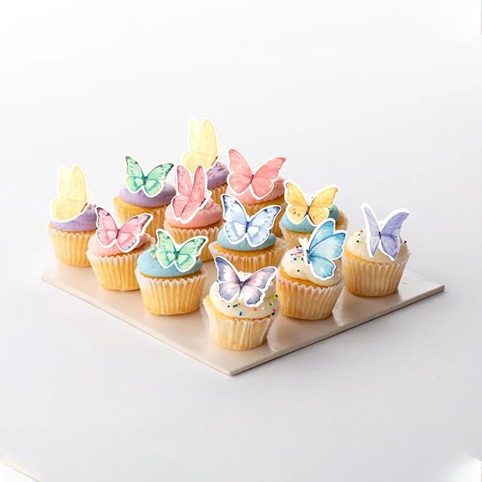 Rsstarxi 60 Pack Edible Butterfly Cupcake Toppers, Wafer Paper Butterfly Cake Decorations, Theme Birthday Party Decorations for Baby Shower Wedding Anniversary Party Decorations Supplies