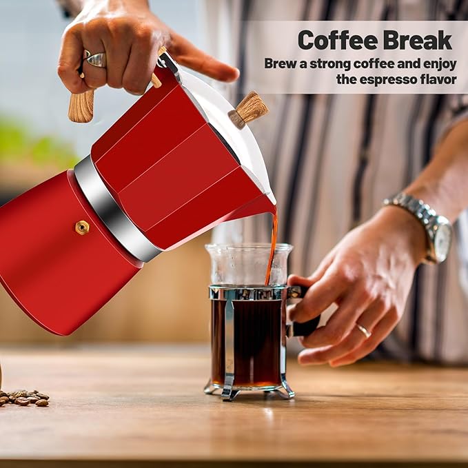 12 Cup Aluminum Moka Pot Classic Stovetop Espresso Coffee Maker 600ml 20oz Coffeemaker Percolator Mocha Pot Greca Coffee Maker Cafe Makers for Italian and Cuban Cafì±?Brewing Red