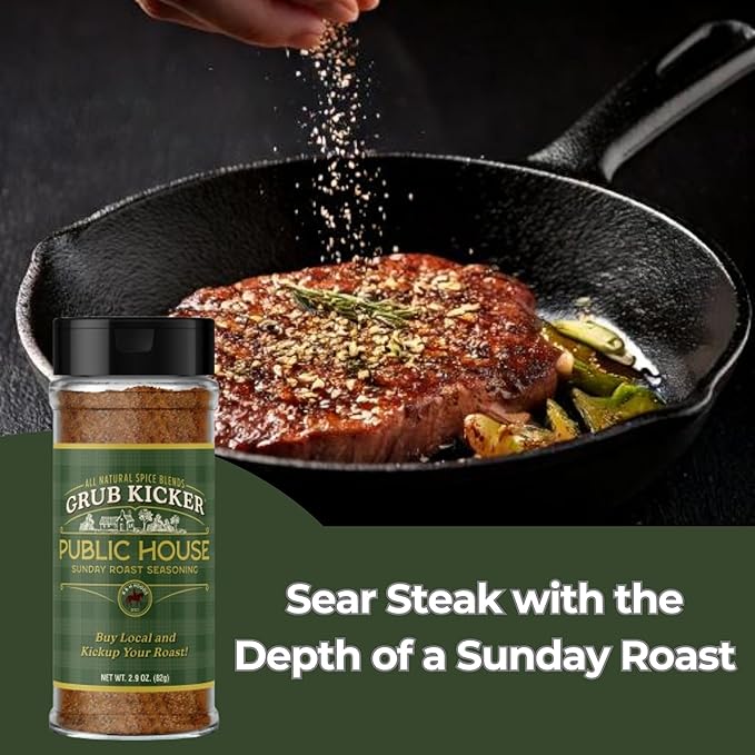 Grub Kicker Public House Sunday Roast Seasoning - 2.9 oz Bottle - Prime Rib, Pot Roast, and Beef Tenderloin Spice Rub - Perfect for Slow Cooker Meals and Savory Dishes