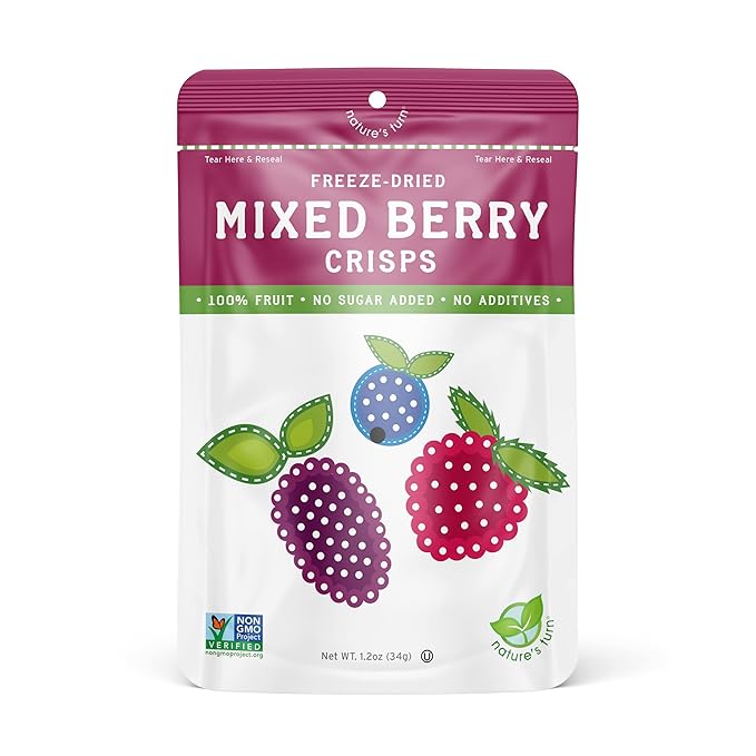 Nature's Turn Freeze-Dried Fruit Snacks, Mixed Berry Crisps, Pack of 6 (1.2 oz Each)