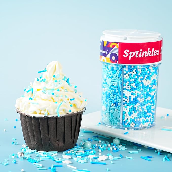 Blue and White Sprinkles for Cake Decorating 6.5oz Edible Snowflake Pearls Sugar Jimmies Nonpareils Sanding Sugar Sprinkle Mix, Winter Sprinkles for Cupcakes, Cookies, Ice Cream Christmas Baby Shower, Hanukkah