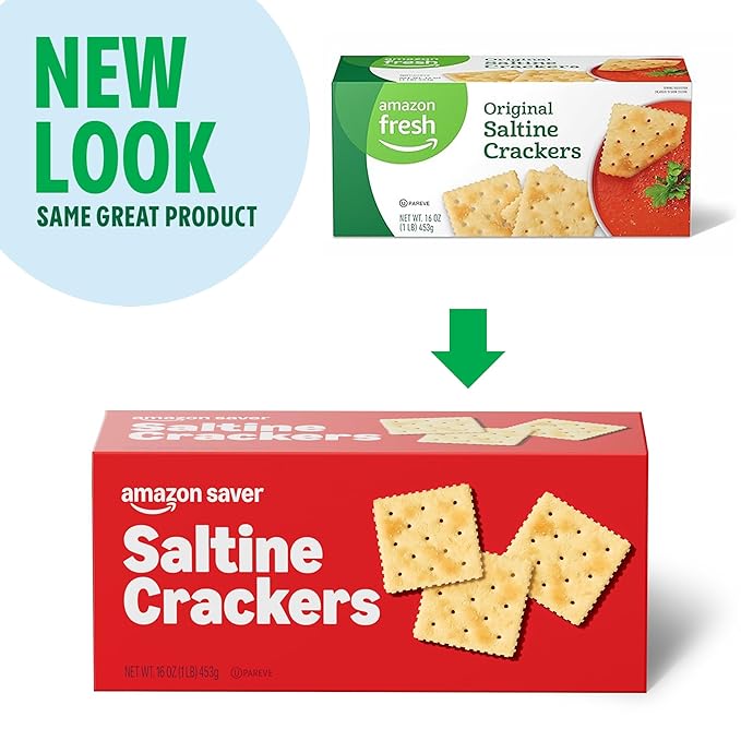 Amazon Saver, Original Saltine Crackers, 16 Oz (Previously Amazon Fresh, Packaging May Vary) (Pack of 4)