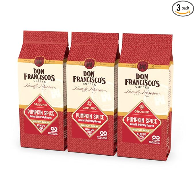 Don Francisco's Pumpkin Spice Ground Coffee, Medium Roast ??Flavored 100% Arabica, 3-Pack (12 oz Bags), Premium Coffee for Drip, Pour Over & French Press