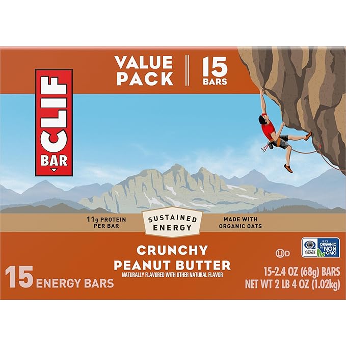 CLIF BAR - Protein Bars - Crunchy Peanut Butter - Made with Organic Oats - Energy Bars - Non-GMO (15 Pack)