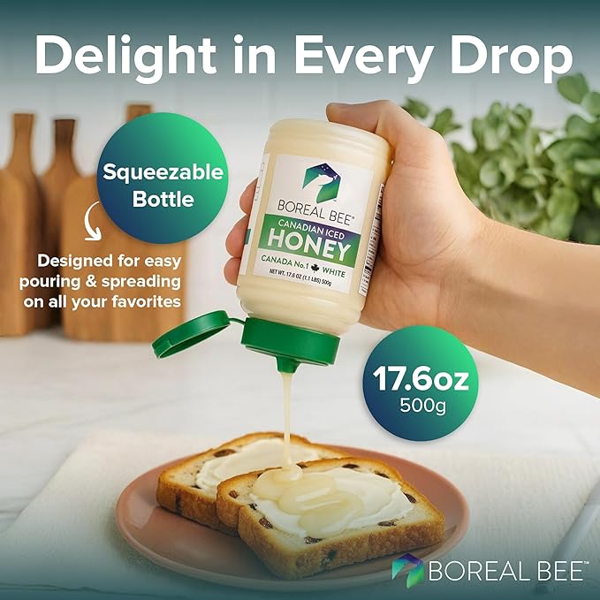 Boreal Bee Canadian Iced Honey – Smooth White Creamed Honey from Prairie Wildflowers Like Clover & Canola, Cold Bottled, Raw, Natural & Unfiltered, Never Heated, 35.2oz (2 Pack)