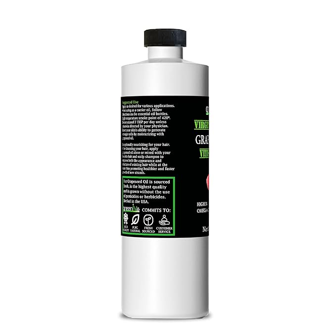 GreenIVe Grapeseed Oil Organically Grown 100% Pure Cold Pressed Light Flavor High Tempurature Cooking (16 Fl Oz)