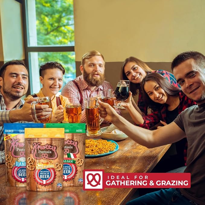 Knotty Pretzels ???쏷he Official Pretzel of Beer??7.5 Ounce Pretzel in Resealable Snacks Bags, Flavored Pretzels, Savory Italian, Honey Mustard, Ranch - Savory Variety (3 Pack)