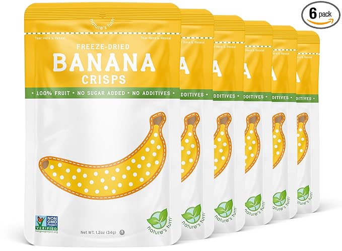 Nature's Turn Freeze-Dried Fruit Snacks, Banana Crisps, Pack of 6 (1.2 oz Each)