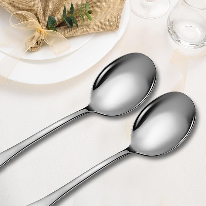 4 Piece Stainless Steel Serving Spoons Set, 10-Inch, Includes 4 Large Spoons, for Parties/Kitchen/Buffet/Catering, Dishwasher Safe,