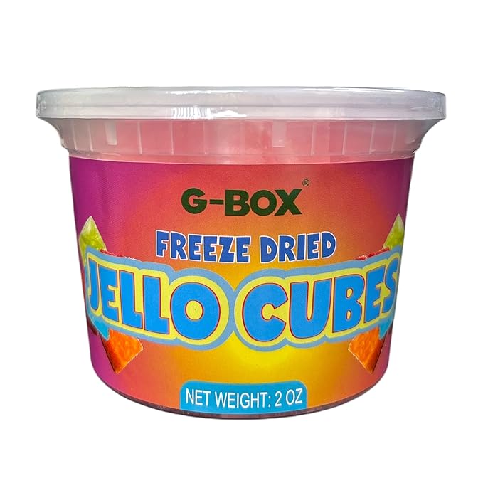 G-Box Freeze-Dried Peach Jello Cubes - 2 oz | USA-Made Freeze Dried Jelly| Freeze Dried Candy | Trending TikTok Snack, TikTok Trend Items, Fruit Jelly Candy (Peach Jelly Snack)