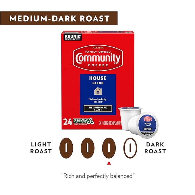 Community Coffee House Blend 72 Count Coffee Pods, Medium Dark Roast, Compatible with Keurig 2.0 K-Cup Brewers, 12 Count (Pack of 6)