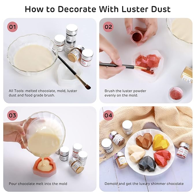 Nomeca Edible Luster Dust, 8 Grams Food Grade Shimmer Gold Cake Dust Metallic Food Coloring Powder for Cake Decorating, Baking, Fondant, Gumpaste, Chocolate, Candy, Drinks, Cookies - Rose Gold