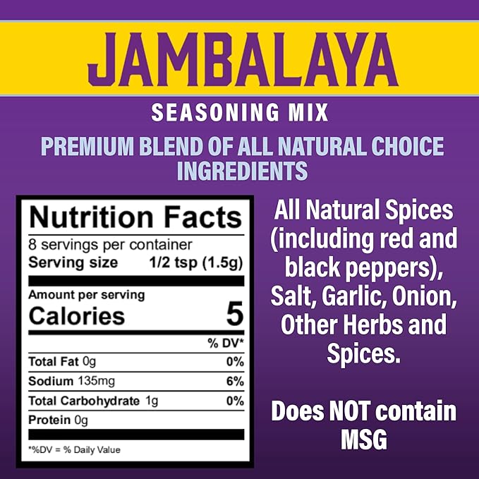 Cajun's Choice Jambalaya Seasoning Mix - 0.42 oz Packets, Pack of 6, Gluten-Free, No MSG, Authentic Louisiana Creole Spice for Chicken, Shrimp & Sausage