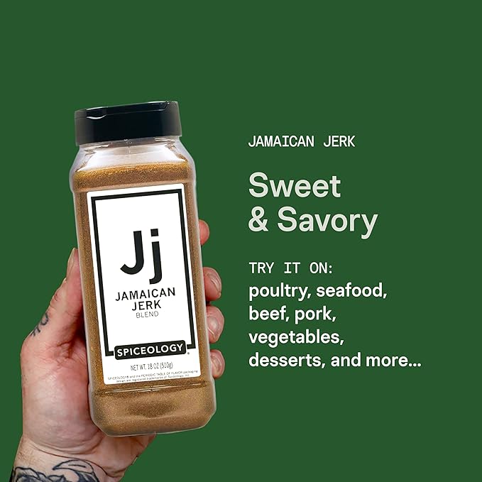 Spiceology - Jamaican Jerk Smoky Caribbean Rub - BBQ Rubs, Spice Blends and Seasonings - Use On: Seafood, Beef, Chicken, Pork, Chili, Squash, Nuts, Vegetables, and Sweet Potato Fries - 18 oz