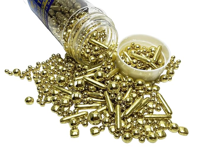 Gold Dragees Sprinkles Sprinkles for Cake Decorating, Gold Pearl Sugar Cupcake, Cookies, Ice Cream Toppings, 120g/ 4.2 Ounces Cake Decorations Baking for Christmas Wedding Shower, New Year?셎 Eve