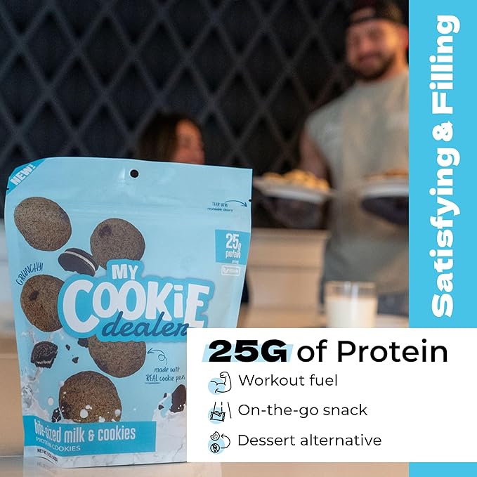 My Cookie Dealer Protein Cookies, Bite-Sized Crunchy Milk & Cookies (5oz, Pack of 6) - 25g Protein per Bag - Individually Wrapped Workout Snacks for On-The-Go Travel, Vegan