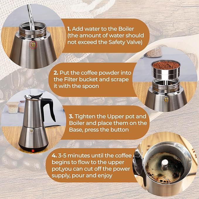 Electric Stainless Steel Moka Pot 6 Cup 300ml Mocha Pot Espresso Maker with Detachable Base Ideal Coffee Maker for Home Italian and Cuban Cafì±?Coffee maker Espresso maker Coffee Pot