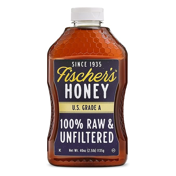 Fischer’s 100% Pure, Raw & Unfiltered Honey, 40 oz – USA Made Honey – All-Natural Sweetener – Rich Flavor Profile, Packed with Nutrients