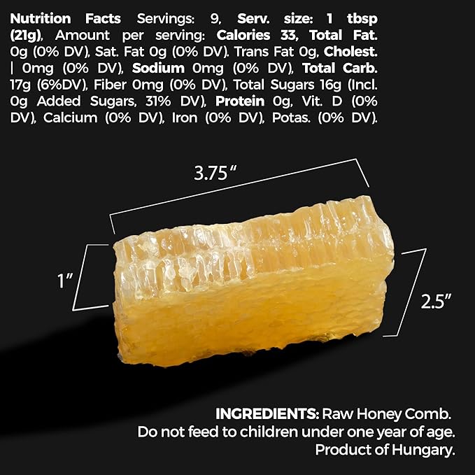 Bees Knees Raw Honeycomb, 100% Edible, All-Natural Gourmet Honeycomb in Double Sealed Packaging, Acacia Honey Comb with Sweet, Light Flavor, Foodie Gifts, Tea Gifts, Unique Gift Ideas (7 oz)