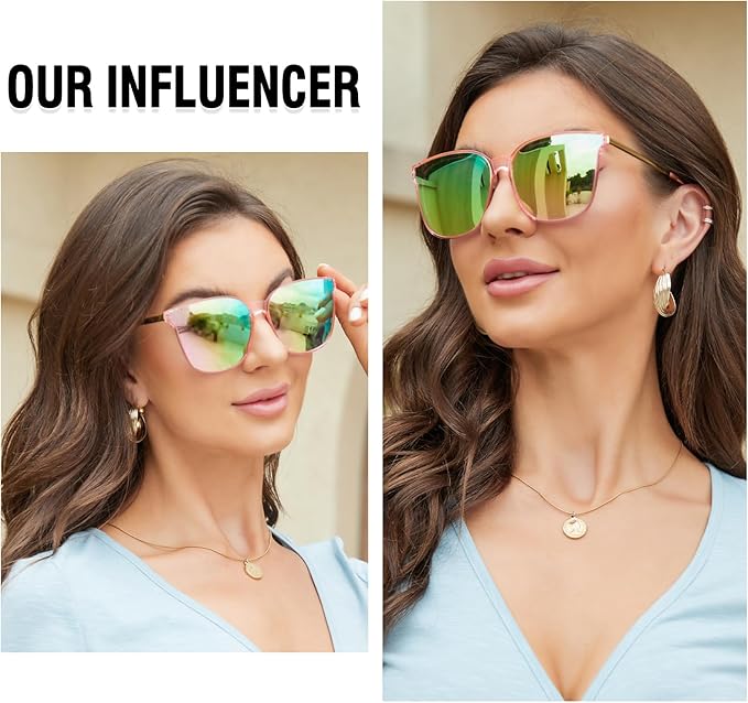 DUCO Oversized Polarized Sunglasses Womens Trendy Mirrored Shades Retro Round Vintage Light Weight UV400 Sun Glasses W016