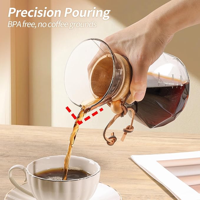 Pour Over Coffee Maker 14 OZ, 4 Cup Borosilicate Glass Drip Coffee Maker with Reusable Stainless Steel Filter and Cork Grip for Home Caf챕 400 ML (Diamond Shape)