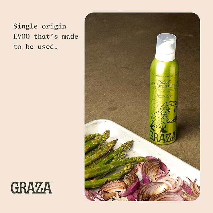 Graza Sizzle Extra Virgin Olive Oil Spray, Cooking Oil - High Polyphenol Peak Harvest EVOO Cooking Oil in a Spray Bottle - Single Origin Olive Oils from Spain - 5 Fl Oz