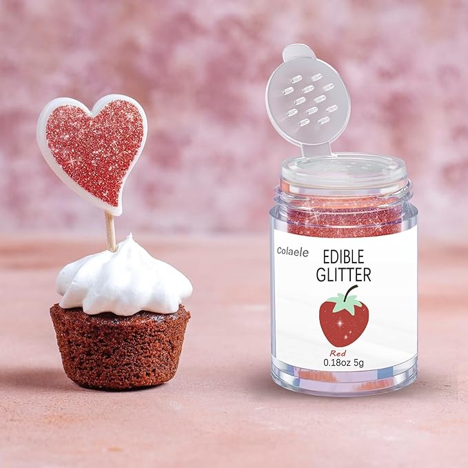 Red Edible Glitter Glimmer Powder for Cakes Drinks - Colaele 5 grams Food Grade Luster Dust Metallic Food Decorating Sprinkle Disco Brew Dust for Cake Decorations Wine Beverage Candy Dessert, Vegan